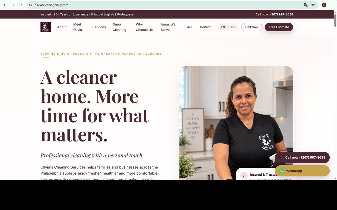 Olivia's Cleaning Services Website - Philadelphia